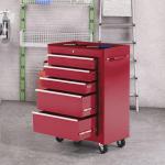 Carrinho de Ferramentas para Oficina com Rodas e 5 Gavetas Fechadura e Alça Lateral 61,5x33x85 cm Vermelho