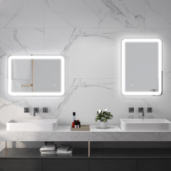 Espelho Casa de Banho com Luzes LED 70x50 cm Função Antiembaciamento 3 Temperaturas de Cor Ajustável e Função de Memória Prata