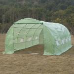 Estufa Tipo Túnel 590x300x200cm com Porta Enrolável 8 Janelas Cobertura de PE 140g/m² e Tubo de Aço para Cultivos de Plantas Verduras Verde