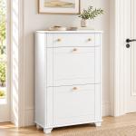 Sapateira Branca Móvel Sapateira Estreita com 2 Portas e 1 Gaveta para 8 Pares de Sapatos 60x23,5x98,5 cm Branco