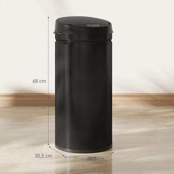 Caixote do Lixo Automático para Cozinha 42 L com Sensor Infravermelho, Fecho Automático e Aço Inoxidável Preto