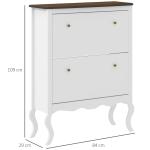 Móvel Sapateira Estilo Francês Sapateira com 2 Gavetas Prateleiras Ajustáveis para 16 Pares de Sapato 84x29x109 cm Branco