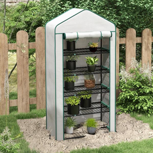 Estufa de Jardim de 5 Prateleiras Estufa Resistente com 1 Porta com Fecho de Correr Anti - UV 90x49x193 cm Branco