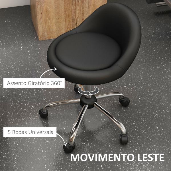 Banco com Rodas Banco Giratório com Altura Ajustável Cosmética Dentista Cabeleireiro Ø50x63 - 83 cm Preto