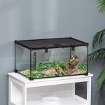 Terrário para Répteis em Vidro com Termómetro e Taça de Água para Lagartos, Cobras e Aranhas 50x30x25 cm Preto
