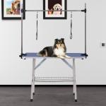 Mesa de Tosquia para Cães Dobrável com Prateleira de Armazenamento e Altura Ajustável 20 - 80 cm 107x60x170 cm Azul