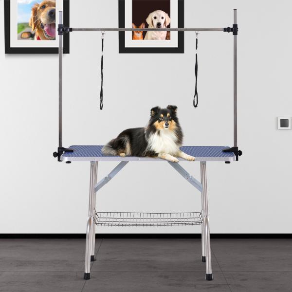 Mesa de Tosquia para Cães Dobrável com Prateleira de Armazenamento e Altura Ajustável 20 - 80 cm 107x60x170 cm Azul
