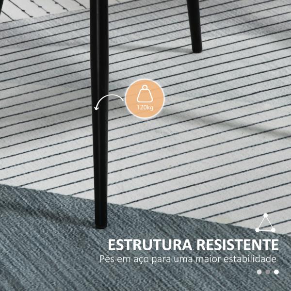 Conjunto de 2 Cadeiras de Sala de Jantar Estofadas em Linho com Encosto e Pés de Metal 59,5x56,5x81 cm Cinza