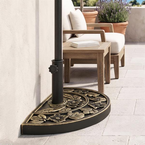 Base para Chapéu de Sol de Resina em Forma Semicircular para Mastros de Ø3,8 cm e Ø4,8 cm Peso 9 kg 50x31x32 cm Bronze