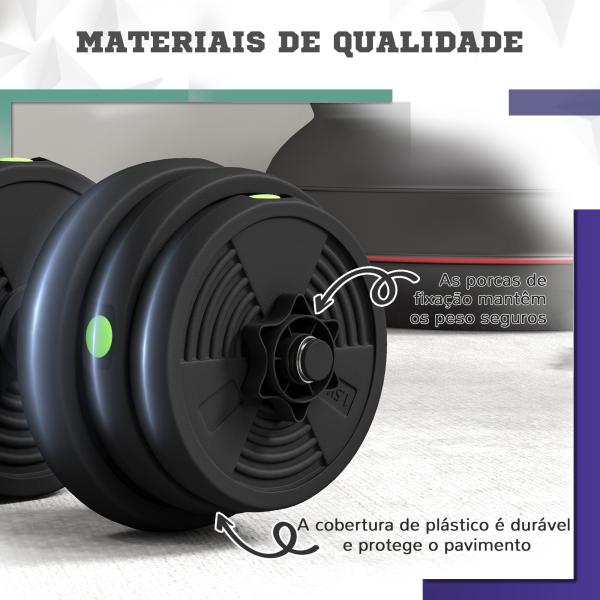 Conjunto de Halteres 25 kg 2 em 1 com Barra e Pega Antiderrapante para Treino de Força em Casa Ginásio Escritório Preto e Verde