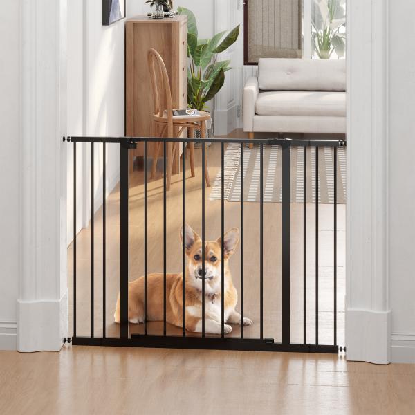 Barreira de Segurança para Animais de Estimação Extensível para Escadas e Portas Barreira de Segurança para Cães 76 - 107x76 cm Preto