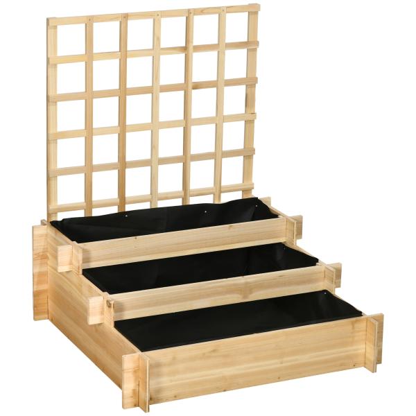Floreira de 3 Níveis com Treliça Hortal Vertical com Tecido não Tecido para Cultivos de Verduras Flores 95x95x110 cm Madeira