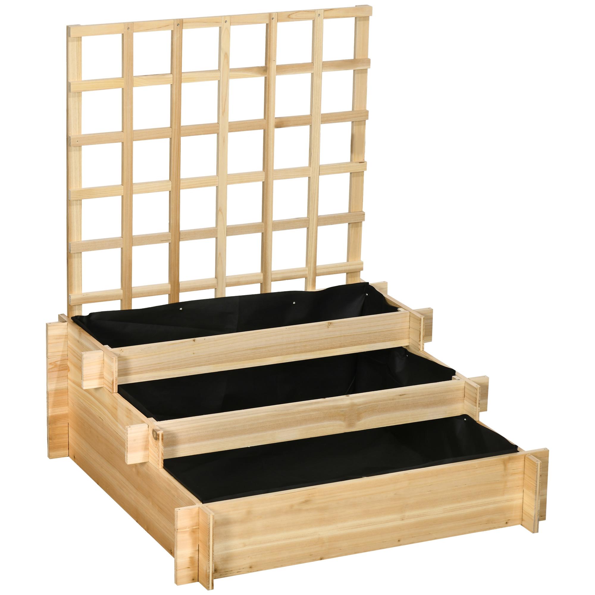 Floreira de 3 Níveis com Treliça Hortal Vertical com Tecido não Tecido para Cultivos de Verduras Flores 95x95x110 cm Madeira