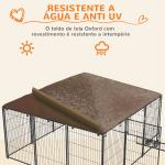Parque para Cães com Toldo Canil para Exterior com Suporte Giratório para Comida 2 Tigelas 211x211x151 cm Preto Marrom