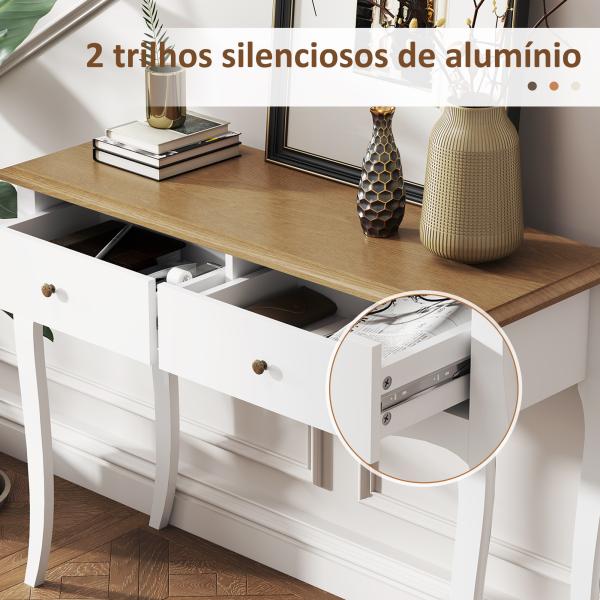 Mesa Consola Consola de Entrada com 2 Gavetas Estilo Francês 100x35x76,5 cm Branco e Marrom Escuro
