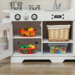 Cozinha de Madeira para Crianças com Fogão Lavatório Micro - Ondas Relógio Máquina de Gelo e Acessórios 100,5x41x110 cm Brancp