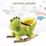 Cavalo de Baloiço em Forma de Dinossauro de Pélucia para Bebés 18 - 36 Meses com Sons Cinto de Segurança Guiador e Apoio para os Pés 60x33x45cm Verde
