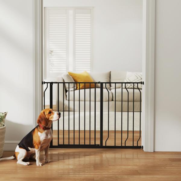 Barreira de Segurança para Cães Extensível para Escadas e Portas 75 - 115 cm com 2 Extensões e 10 - 20 cm Altura 76 cm Preto