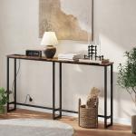Mesa de Consola Estreita Consola com Estação de Carga Estrutura de Aço Estilo Industrial para 160x20x80 cm Marrom Rústico