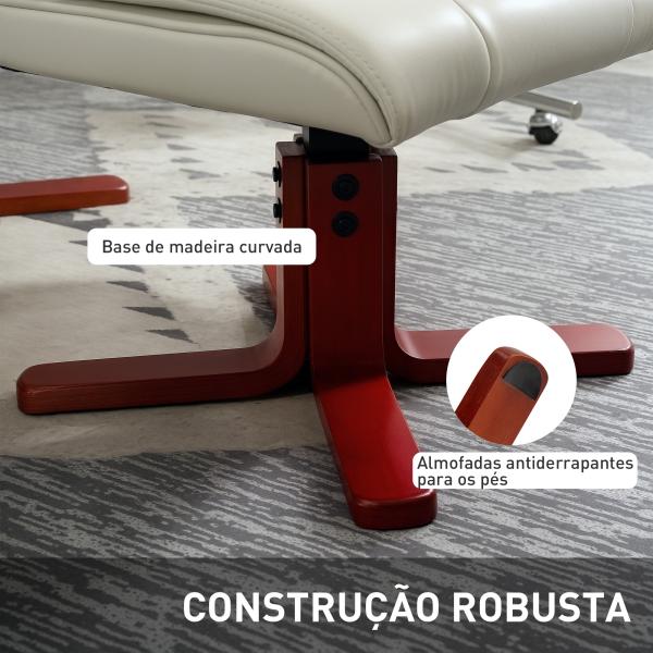 Poltrona Reclinável com Apoio para Pés e Estrutura em Madeira, Suporta 150 kg, Ideal para Quarto, Creme
