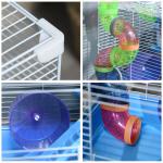 Gaiola para Hamster, Casa para Hamster com Túnel, Comedouro, Bebedouro, Casinha, Rampa, Roda de Exercício, Plataforma e Alça, Bandeja Removível, para Ratos e Gerbos, 46x30x37 cm, Azul