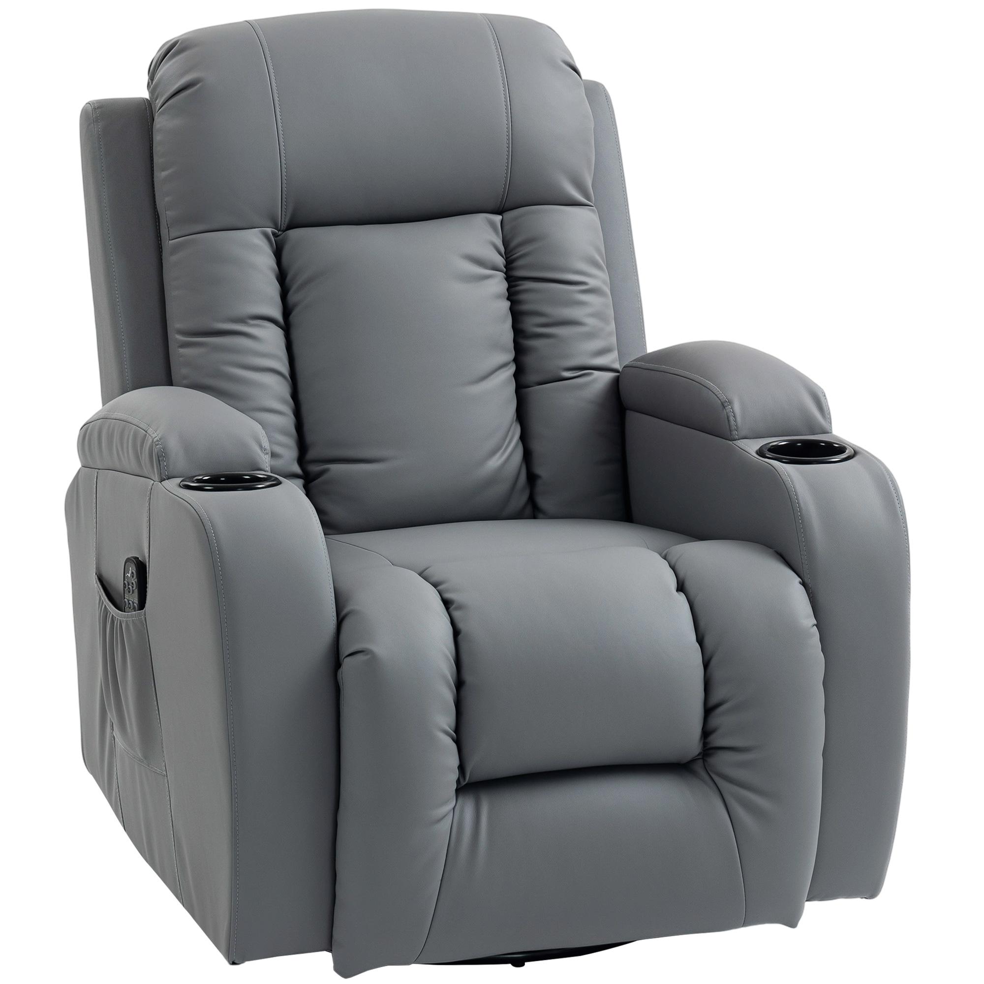 Poltrona de Massagem Giratória Poltrona Relax Reclinável com 8 Pontos de Massagem Função de Aquecimento 82x99x103 cm Cinzento