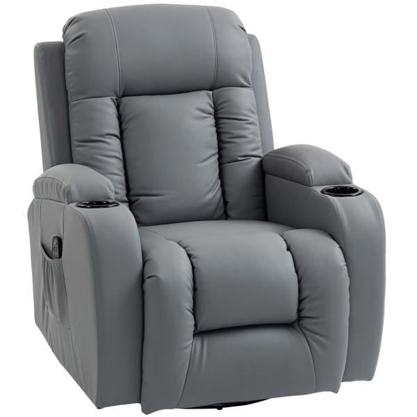 Poltrona de Massagem Giratória Poltrona Relax Reclinável com 8 Pontos de Massagem Função de Aquecimento 82x99x103 cm Cinzento