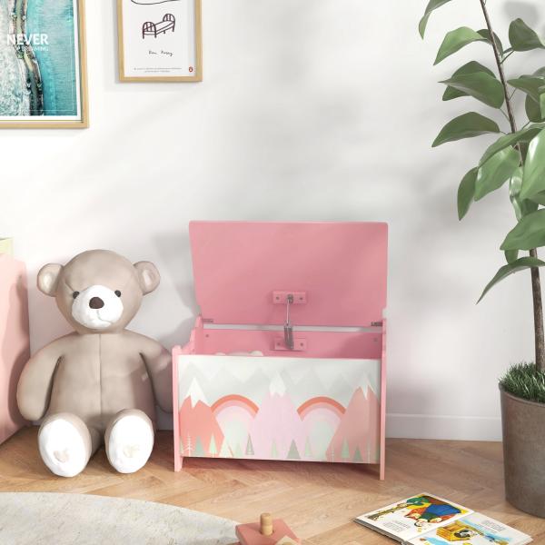 Baú de Brinquedos Organizador de Brinquedos para Crianças de 3 a 8 Anos com Estampado em Animaos 60x37x39 cm Rosa