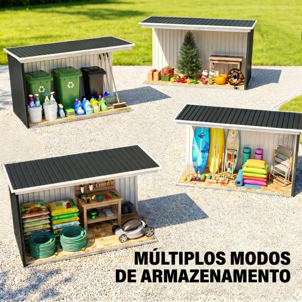 Abrigo de Jardim 280x130x172cm Abrigo de Exterior de Aço Galvanizado com Porta Corredeira e Ventilações Cinza Escuro