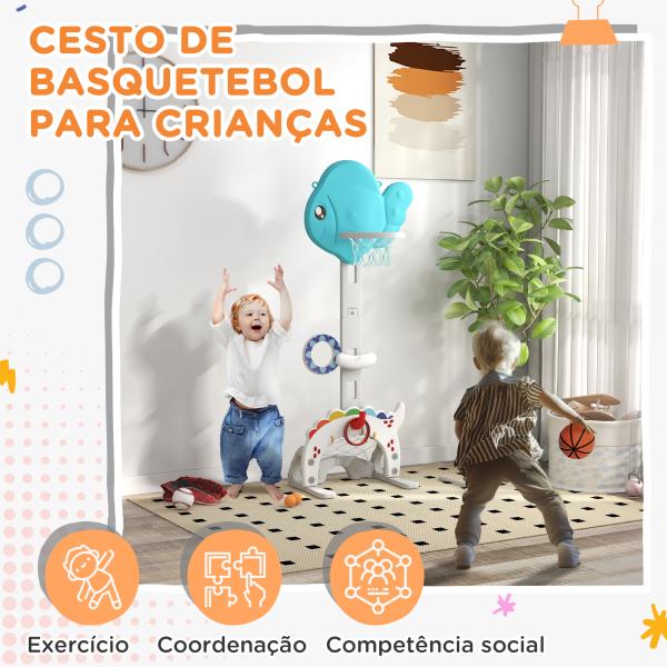 Cesta de Basquetebol para Crianças Altura Ajustável com Jogo de Lançamento de Bola de Futebol, Golf Multicolor