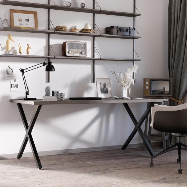 Conjunto de 2 Pés para Mesa Estilo Industrial 80x72cm em Forma de X Pés para Móveis de Aço com Protetores e Parafusos de Montagem Incluídos Preto
