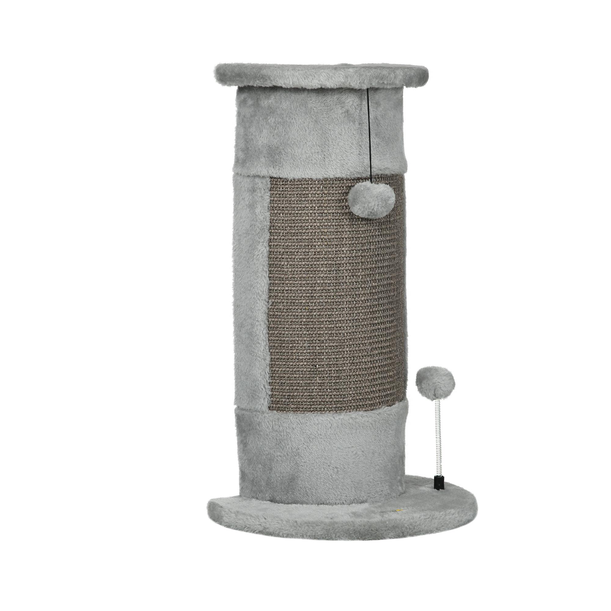 Poste de Arranhar para Gatos 58 cm Arranhador para Gatos com Poste de Sisal e Bolas Suspensas 34x25,5x58 cm Cinza