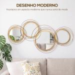 Decoração de Parede 3D de Espelhos Redondos 107x56cm Arte de Parede Decoração de Parede Metálica Dourado