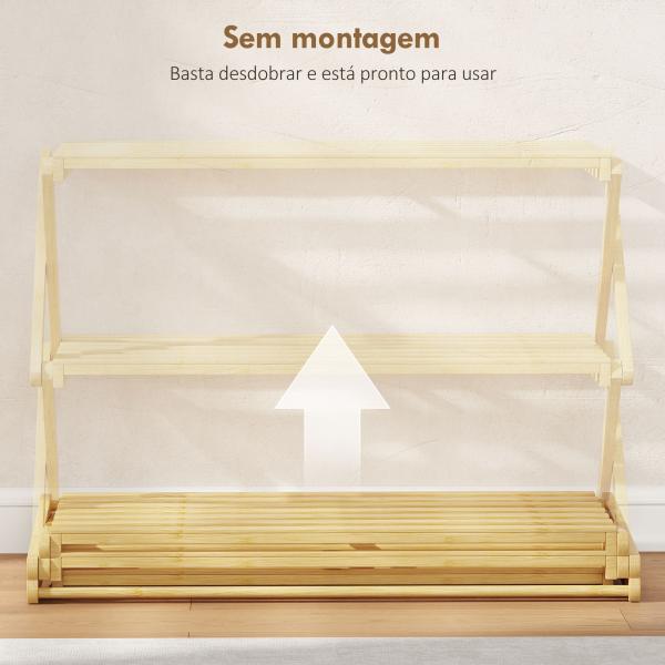 Sapateira Estreita de Bambu Dobrável de 3 Níveis para Entrada Corredor Quarto 60x29x45,5 cm Madeira