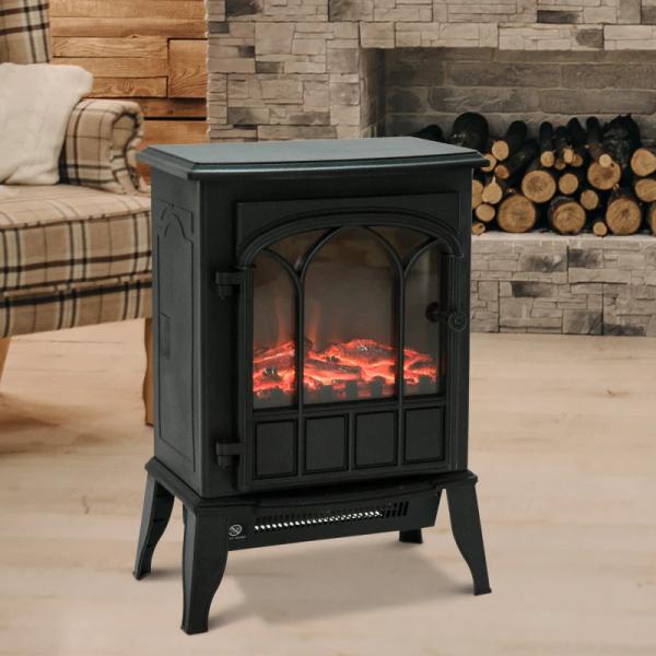 Lareira Elétrica Portátil 1000/2000W com Efeito de Chama Realista e Proteção Contra Superaquecimento 41,5x28x54 Preto