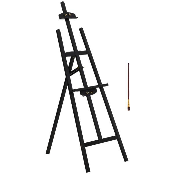 Cavalete para Pintura de Madeira Inclinável 90° com Suporte Tripé e Pincel 51,5x71,5x134,5 cm Preto