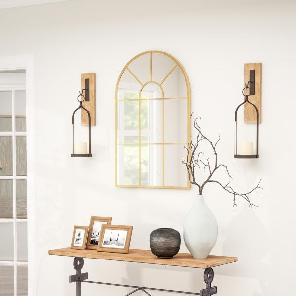 Espelho Decorativo de Parede 60x91 cm Espelho em Forma de Arco de Metal Estilo Moderno Dourado