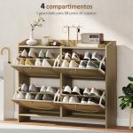 Sapateira Estreita com 4 Portas de Vime Sapateira para Entrada com Prateleiras Ajustáveis para 16 Pares de Sapatos 104,5x24x88 cm Madeira