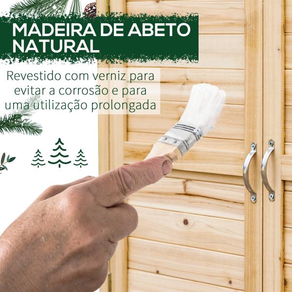 Armário de Jardim de Madeira Armário de Armazenamento com 2 Portas Prateleira e Base Elevada 83x40x92 cm Madeira