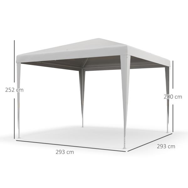Tenda de Jardim Desmontável Tenda para Exteriores com 4 Orifícios de Drenagem e Tubo de Aço 293x293x252 cm Branco