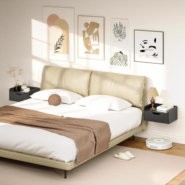 Conjunto de 2 Mesas de Cabeceira de Parede Flutuantes com 1 Gaveta para Quarto 40x30x19,5 cm Preto