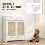 Cobertura para Radiador com Portas Rebatíveis e Vime Proteção Radiador de MDF 111x19x95,5 cm com Compartimento Desenho Boémio Branco