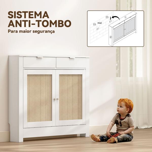 Cobertura para Radiador com Portas Rebatíveis e Vime Proteção Radiador de MDF 111x19x95,5 cm com Compartimento Desenho Boémio Branco