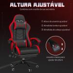 Cadeira Gaming Ergonómica Reclinável 135° de Couro PU com Suporte Lombar Altura Ajustável 65x65x129 cm Preto e Vermelho