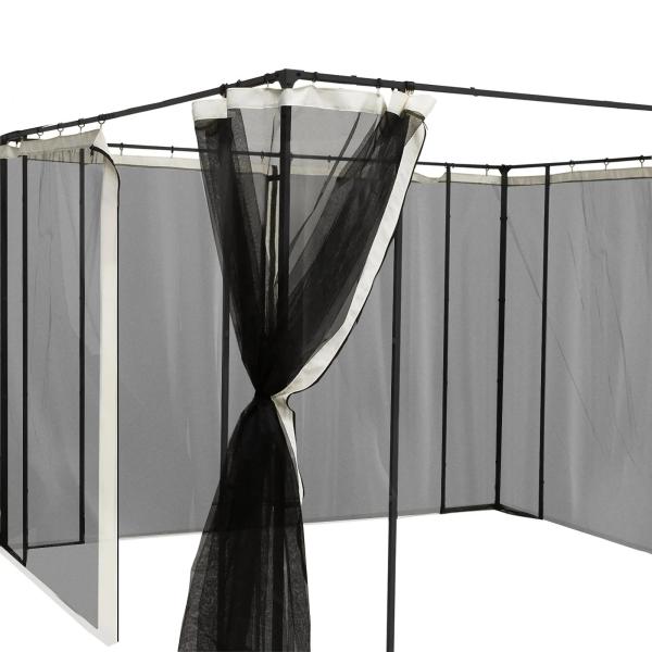 4 painéis laterais 335x207 cm para tenda de jardim com mosquiteira zíperes e anéis preto