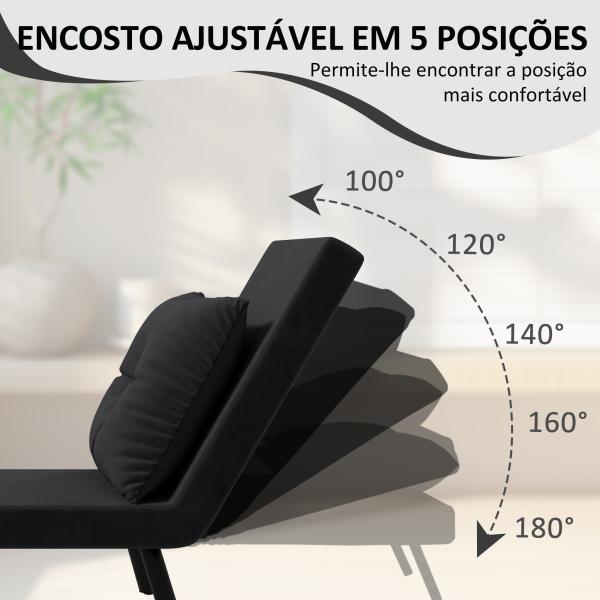 Poltrona Convertível em Cama Poltrona 3 em 1 Convertível em Cama com Encosto Ajustável em 5 Níveis 63x73x81 cm Preto