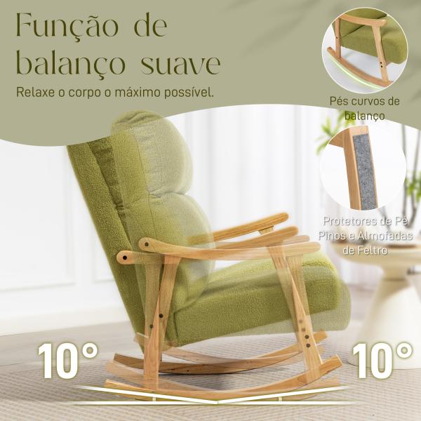 Poltrona Baloiço Moderna em Borrego com Apoio para os Braços de Madeira de Faia Poltrona de Amamentação 65x90x98 cm Verde claro