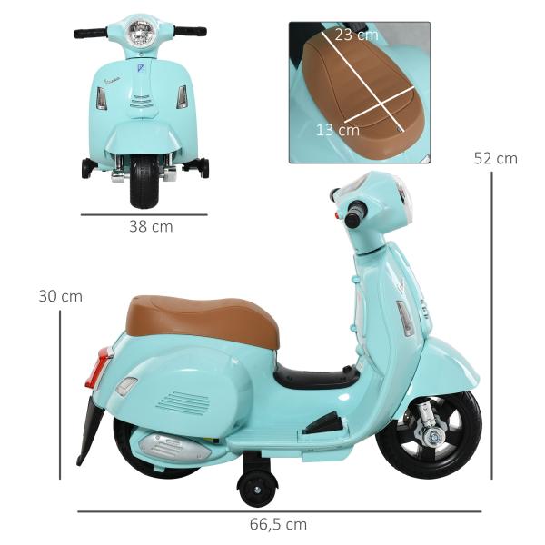 Moto Elétrica Infantil Licenciada com Faróis Buzina com 4 Rodas Brinquedo Criança acima de 18 Meses Verde 66,5x38x52 cm