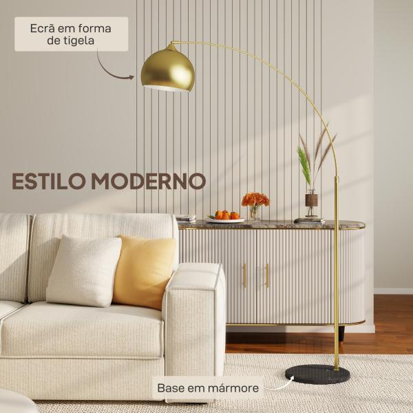 Candeeiro de Pé em Forma de Arco com Altura e Comprimento Ajustáveis com Interruptor de Pé 110 - 115x30x170 - 180 cm Dourado e Preto