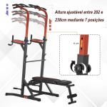 Estação de Musculação Torre de Treinamento com Altura Ajustável e Encosto Regulável em 7 Posições Barra de Elevação Flexões Aço 108x178x202 - 238cm Preto